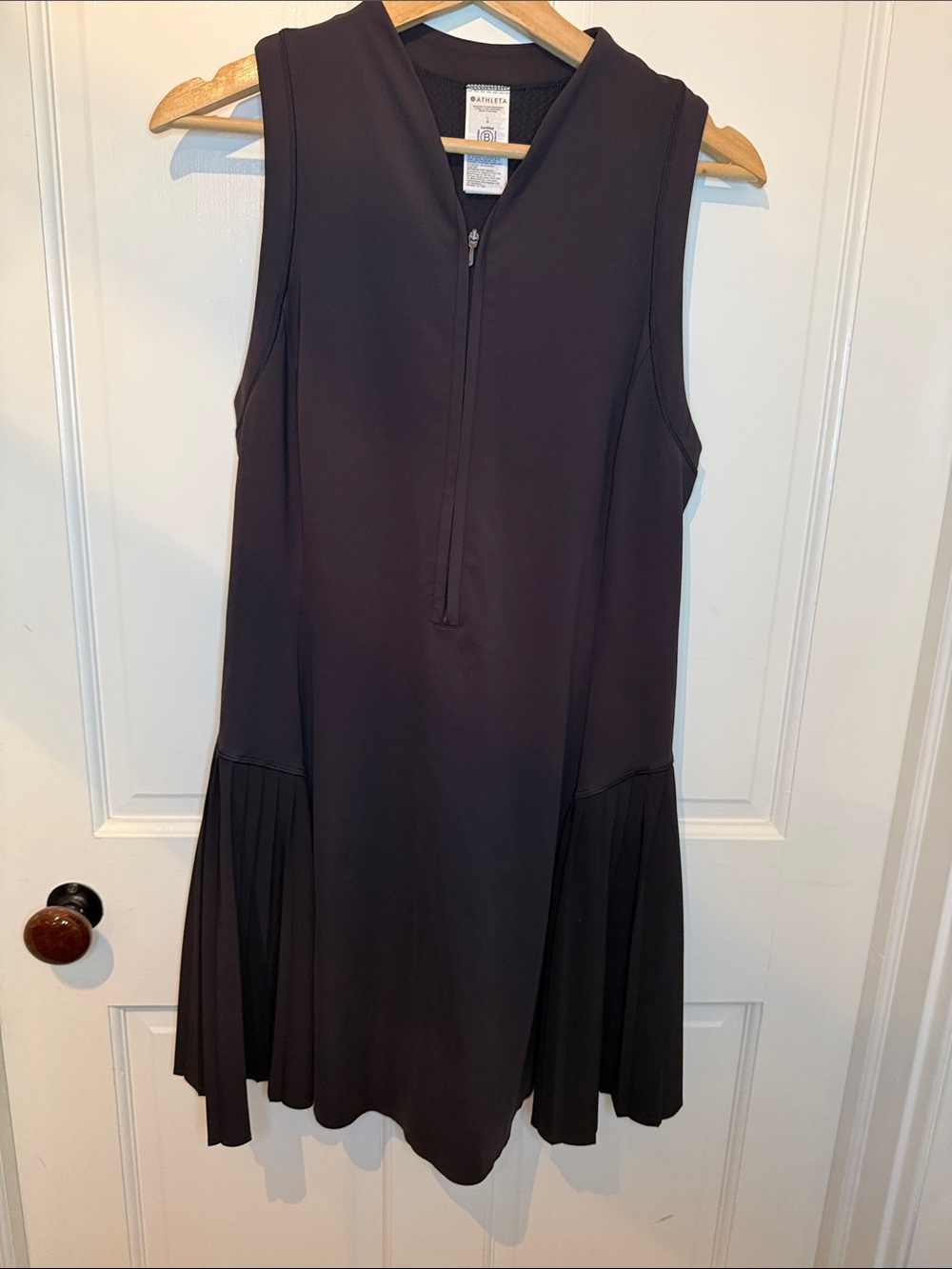 Athleta Sleeveless Black Zip-Front Dress with Pleated Panels